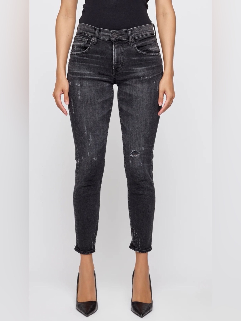 MOUSSY Vintage Velma Skinny Jeans Black Size 29 Distressed Cropped Edgy Downtown